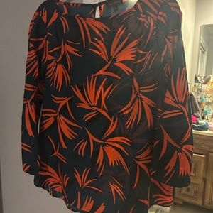 The Limited Navy and Orange Leaf Print Blouse